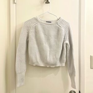 American Apparel Women's Cropped White Pullover Crew Neck Long Sleeve Sweater